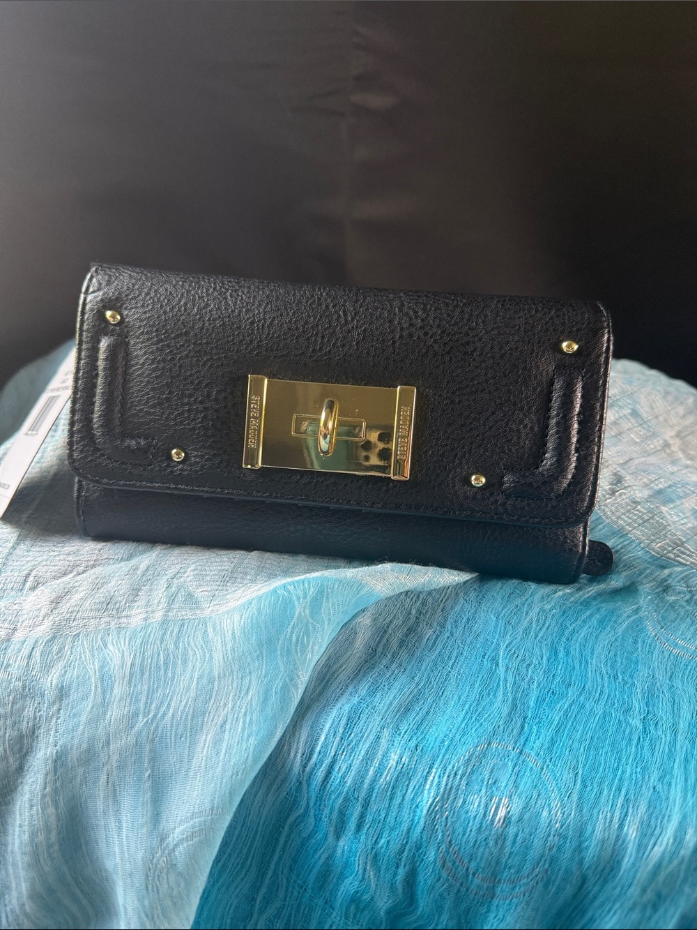 Steve Madden Black Wallet with Gold Turn-Lock